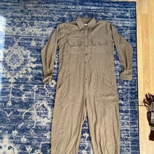 Ozma Silk Noil Painter's Jumpsuit Size Large in Coffee